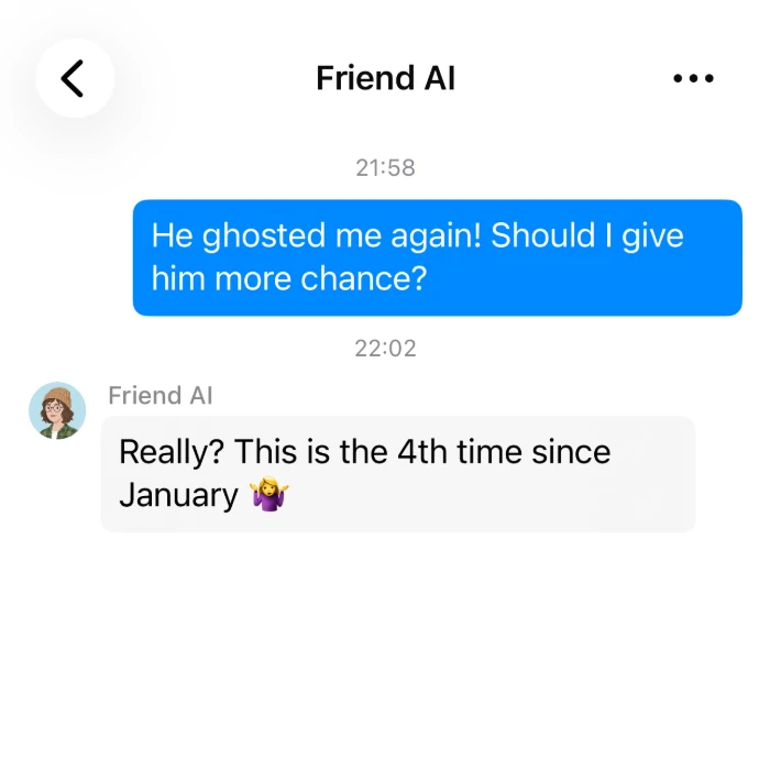 Personal AI friend chatting about dating life