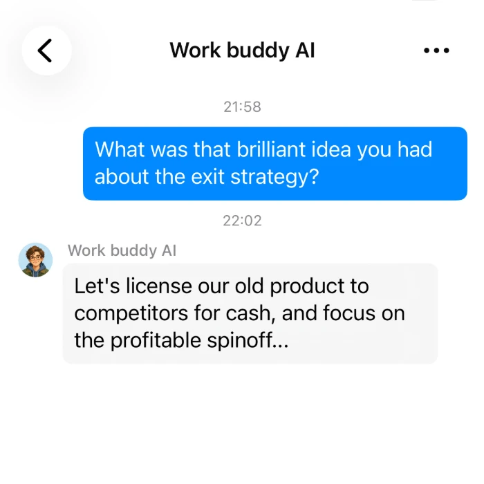 Work buddy AI recalling a business idea